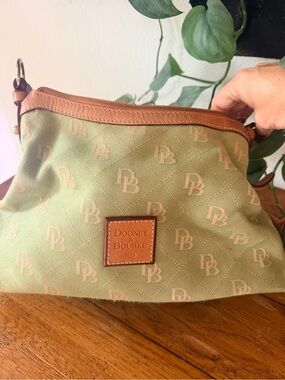 Dooney & Bourke Green Monogram Crossbody with Brown Leather Trim